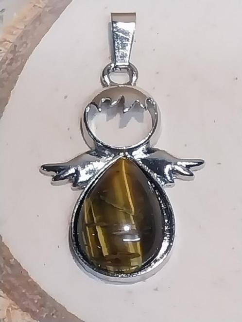 zilverkleurig groot engeltje tijgeroog, Sieraden, Tassen en Uiterlijk, Kettinghangers, Steen of Mineraal, Overige voorstellingen