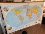 Oude Hebri Wandkaart van de Wereld. Nog erg netjes 172x110cm, Ophalen, 2000 tot heden, Wereld, Landkaart
