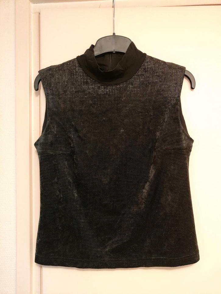 Zwart glimmend topje mouwloos, met col - maat S, Kleding | Dames, Tops, Zo goed als nieuw, Maat 36 (S), Zwart, Zonder mouw, Ophalen of Verzenden