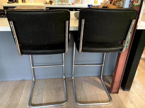 3 vintage barkrukken, PU leer Zuiver Ridge, Huis en Inrichting, Stoelen, Gebruikt, Drie, Leer, Zwart, Ophalen