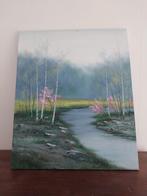 Schilderij pastelkleuren berkenboom rivier, Ophalen of Verzenden