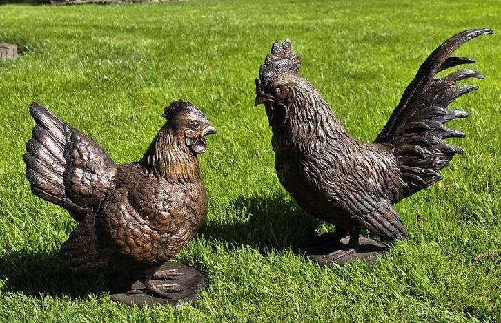 HAAN EN HEN / Tuinbeeld / Setprijs / Brons/ Kippen, Verzamelen, Dierenverzamelingen, Nieuw, Opgezet dier, Boerderijdier, Ophalen of Verzenden