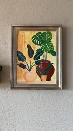 Monstera & Rubber Plant Painting, Framed Botanical Decor, Minder dan 50 cm, Oorspronkelijke maker, Nieuw, Ophalen of Verzenden