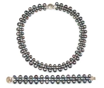 Schitterende Peacock Zoetwater Parel Ketting & Armband Set   beschikbaar voor biedingen