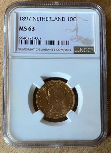 gecertificeerde 10 gulden 1897 goud NGC MS63 beschikbaar voor biedingen