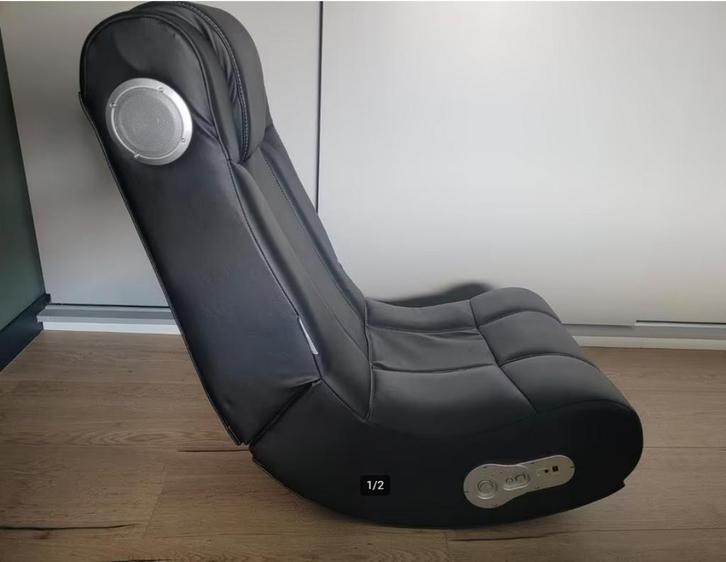 vloer game stoel schommelstoel boxen relax, Huis en Inrichting, Stoelen, Zo goed als nieuw, Eén, Leer, Zwart, Ophalen