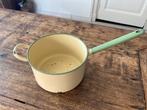 Brocante, emaille steelpan roomwit met groen, Ophalen of Verzenden