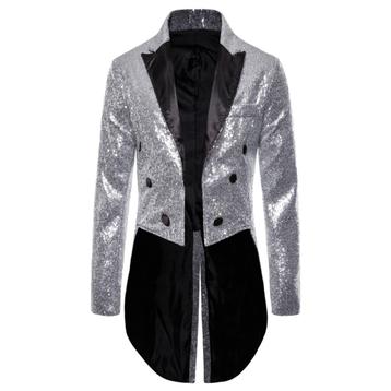 Heren lang zilver glitter colbert mannen zilveren blazer jas beschikbaar voor biedingen