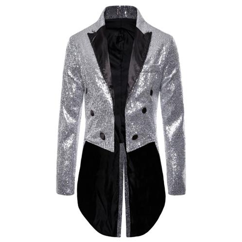 Heren lang zilver glitter colbert mannen zilveren blazer jas, Kleding | Heren, Kostuums en Colberts, Nieuw, Verzenden