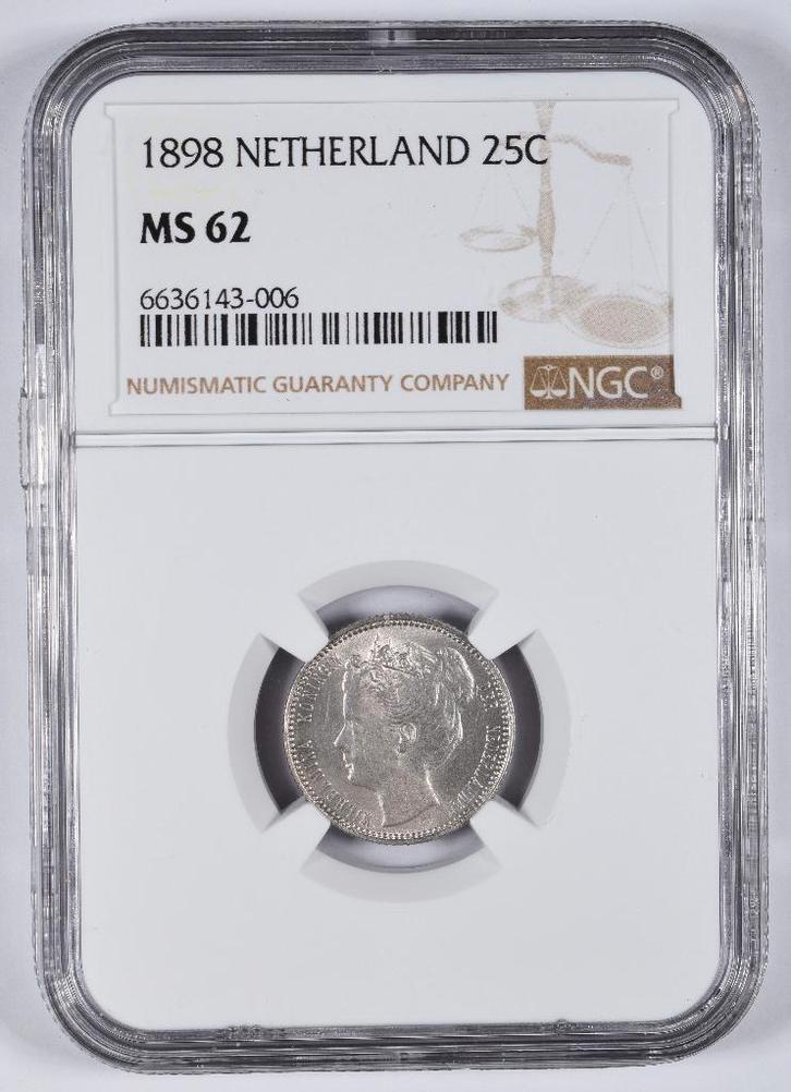 Nederland 25 Cent 1898 MS62, Postzegels en Munten, Munten | Nederland, Losse munt, 25 cent, Koningin Wilhelmina, Zilver, Ophalen of Verzenden