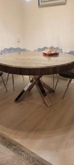 Unieke Boomstam Tafel met Metalen Onderstel, Huis en Inrichting, Tafels | Eettafels, 150 tot 200 cm, Rond, Ophalen of Verzenden