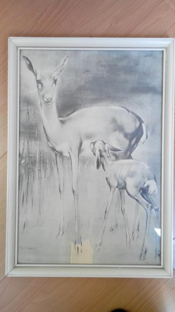 Litho met lijst Hert met Jong van Han van Meegeren 48x34 cm, Antiek en Kunst, Kunst | Tekeningen en Foto's, Ophalen of Verzenden