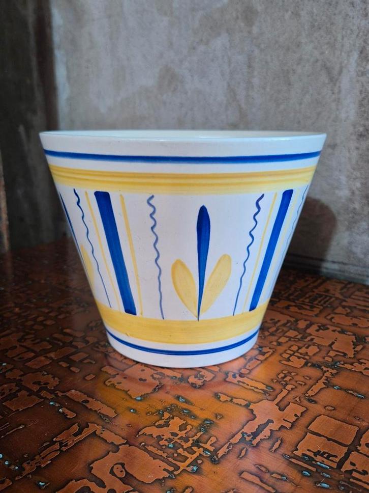 Vintage Royal Sphinx Maarstricht Geel Blauw Bloempot., Antiek en Kunst, Antiek | Keramiek en Aardewerk, Ophalen of Verzenden