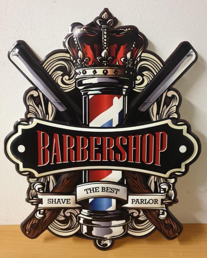 Barbershop shave best parlor relief reclamebord van metaal, Huis en Inrichting, Woonaccessoires | Wanddecoraties, Nieuw, Verzenden