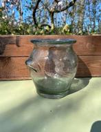 Antieke dik glazen pot vaas met oortjes vintage, Ophalen of Verzenden