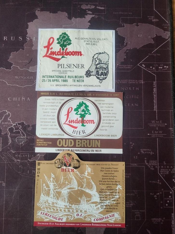 BRIERETIKETTEN - E 76 - LINDEBOOM X3., Verzamelen, Biermerken, Nieuw, Overige typen, Overige merken, Verzenden