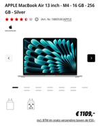 MacBook Air 13" M4, 16GB, 256GB - Zilver, Computers en Software, Apple Macbooks, Qwerty, 13 inch, Ophalen of Verzenden, Zo goed als nieuw