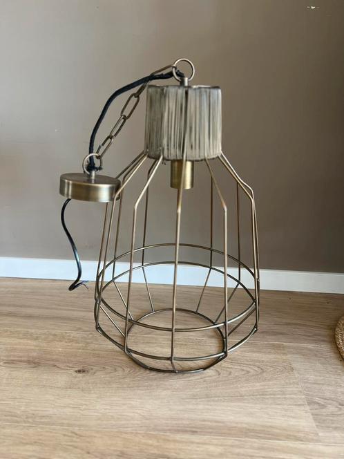Stalen hanglamp in goudlook., Huis en Inrichting, Lampen | Hanglampen, Zo goed als nieuw, Minder dan 50 cm, Metaal, Ophalen