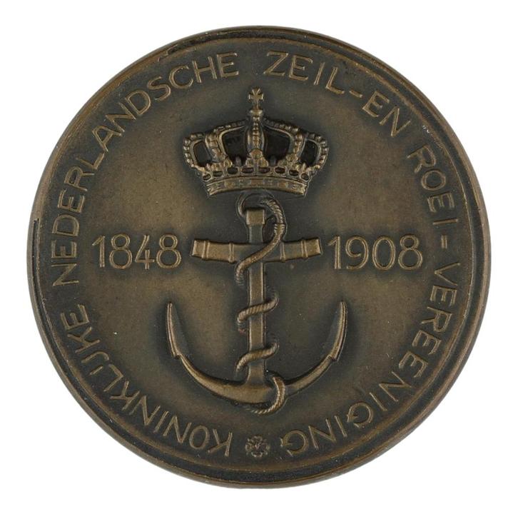 Begeer - Penning, 1908 : Kon. Ned. Zeil- en Roeivereeniging, Postzegels en Munten, Penningen en Medailles, Brons, Nederland, Verzenden