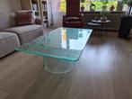 Zeer mooie Salontafel in glas (op jute gebakken), Huis en Inrichting, Tafels | Salontafels, Ophalen, Modern (glas), 100 tot 150 cm