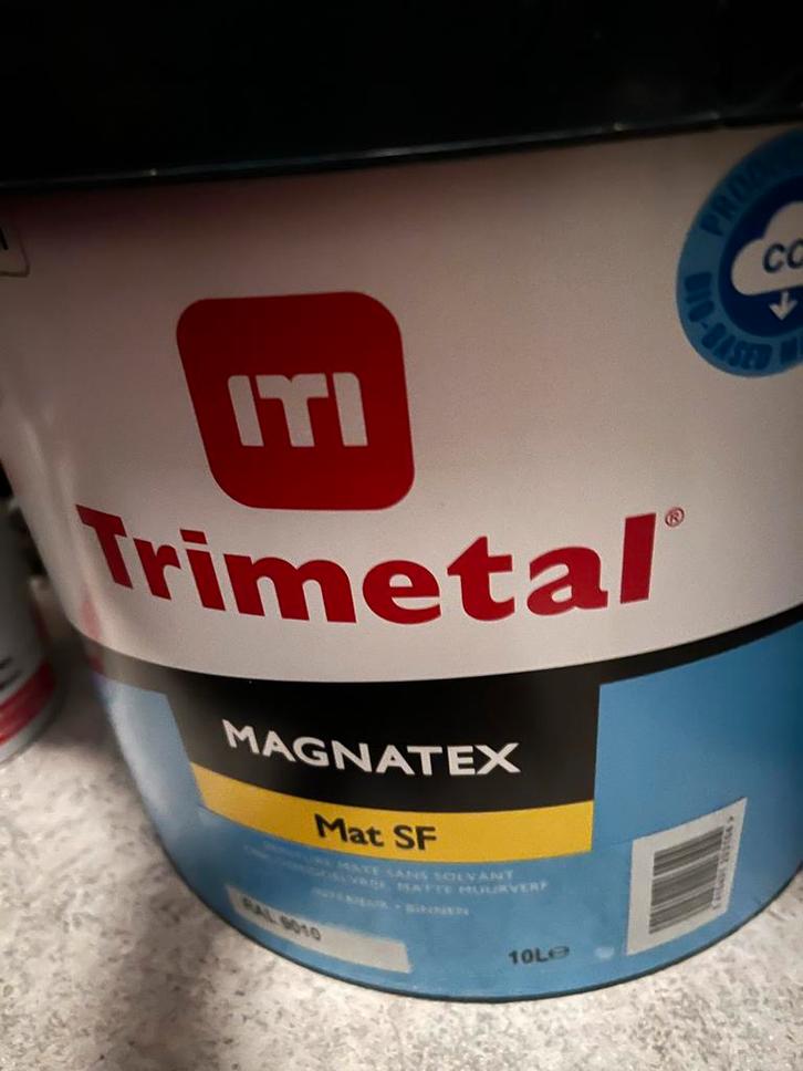 Emmer Trimetal Magnatex 9010 - 10 Liter, Doe-het-zelf en Verbouw, Verf, Beits en Lak, Nieuw, Verf, 5 tot 10 liter, Overige kleuren
