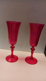 2 roze champagneglazen van glas., Verzamelen, Ophalen of Verzenden, Zo goed als nieuw, Overige typen