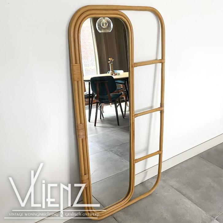 Rotan, bamboe spiegel, passpiegel, ladder, Huis en Inrichting, Woonaccessoires | Spiegels, Gebruikt, 50 tot 75 cm, 100 tot 150 cm