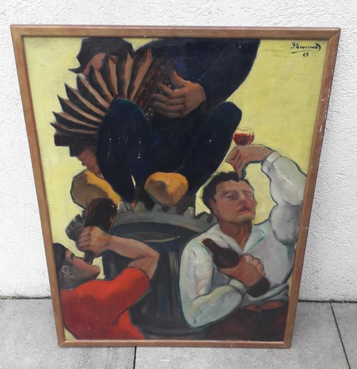 Yvon Laurent, drinkebroeders, Antiek en Kunst, Kunst | Schilderijen | Klassiek, Ophalen of Verzenden