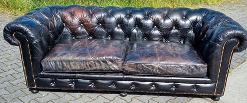 Ralph Lauren stijl Chesterfield bank zwart + BEZORGING, Huis en Inrichting, Banken | Bankstellen, Gebruikt, Rechte bank, 200 tot 250 cm