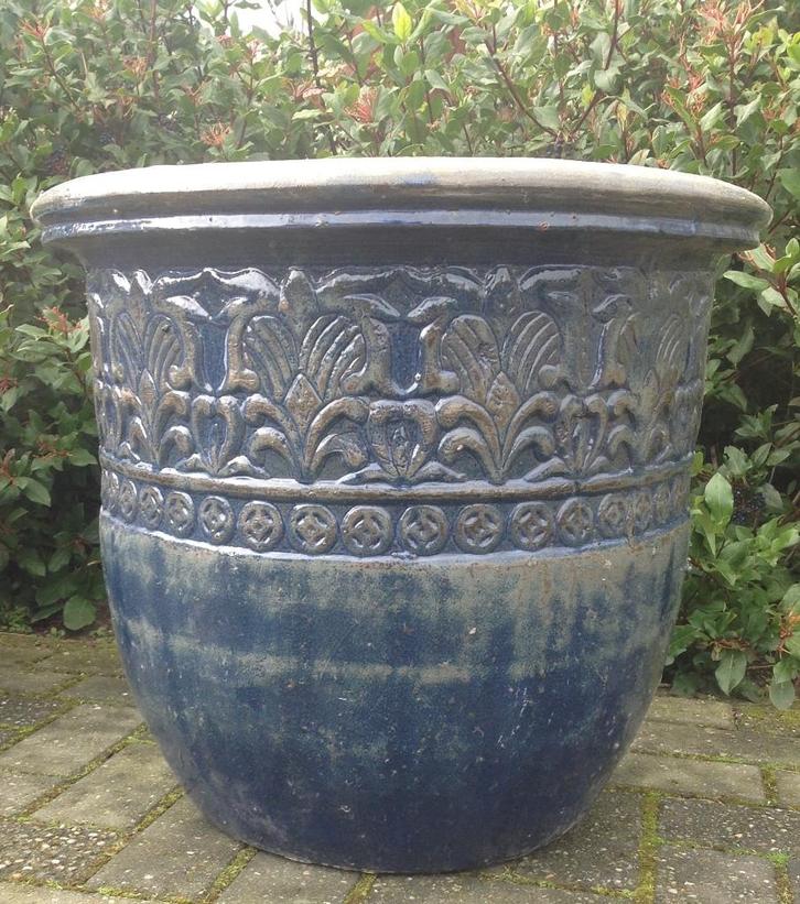 Geglazuurde pot mondeo in drie maten twee kleuren old look., Tuin en Terras, Bloempotten, Nieuw, Terracotta, Binnen, Balkon, Tuin