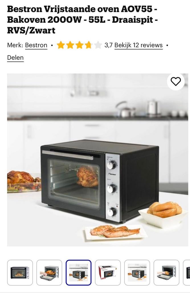 Bestron losse oven, Witgoed en Apparatuur, Ovens, Oven, Ophalen of Verzenden, Zo goed als nieuw, 60 cm of meer