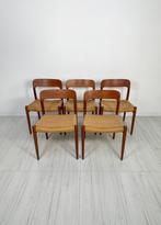 5x Vintage Niels O. Moller 75 Deens Teak Eetkamerstoelen, Huis en Inrichting, Stoelen, Riet of Rotan, Bruin, Ophalen of Verzenden