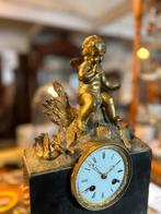Antieke pendule marmer en brons, 26 cm breed, Ophalen of Verzenden