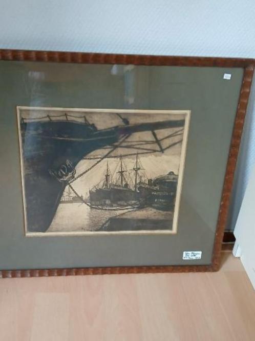 Mooie Ets Haven Enkhuizen 1923,Ton Meijer,(adv.229, Antiek en Kunst, Kunst | Etsen en Gravures, Ophalen of Verzenden