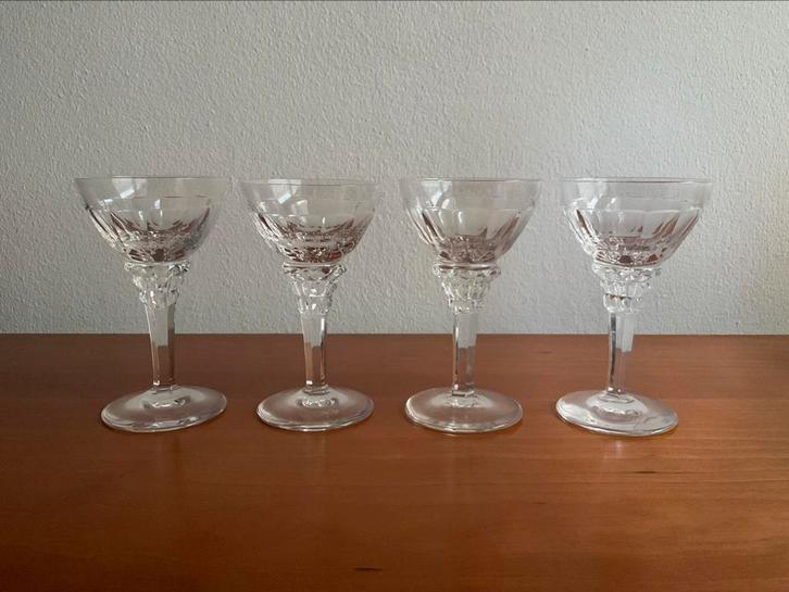 Kristalunie, Maastricht: 4 'Eisenloeffel' bitterglazen 1928, Antiek en Kunst, Antiek | Glas en Kristal, Ophalen of Verzenden
