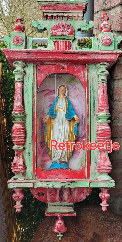 Shabby/Boho/Houtsnijwerk/Gedenkkastje/Kastje, Antiek en Kunst, Curiosa en Brocante, Ophalen of Verzenden