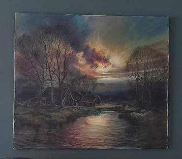 Lambertus de Jong: Landschap met rivier en huizen beschikbaar voor biedingen