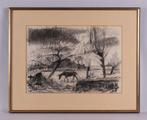 Jan Altink De Ploeg - Boerderij met paard in landschap, Ophalen of Verzenden
