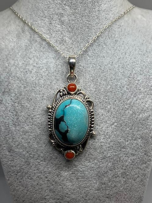 Zilveren kettinghanger met larimar, Sieraden, Tassen en Uiterlijk, Kettinghangers, Nieuw, Zilver, Blauw, Overige voorstellingen