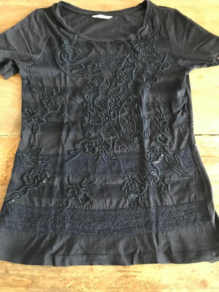 t-shirt met lovertjes (Miss Etam), Kleding | Dames, T-shirts, Gedragen, Maat 36 (S), Blauw, Korte mouw, Ophalen of Verzenden