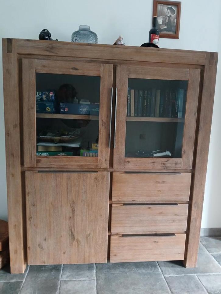 Acaciahouten vitrinekast - Zeer goede staat!, Huis en Inrichting, Kasten | Buffetkasten, Zo goed als nieuw, 150 tot 200 cm, 100 tot 150 cm