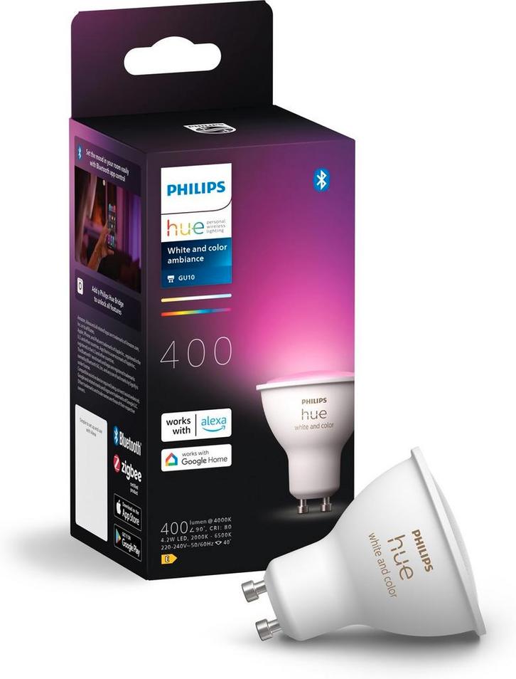 Philips Hue White and Color GU10 2 stuks, Huis en Inrichting, Lampen | Losse lampen, Zo goed als nieuw, Led-lamp, Minder dan 30 watt