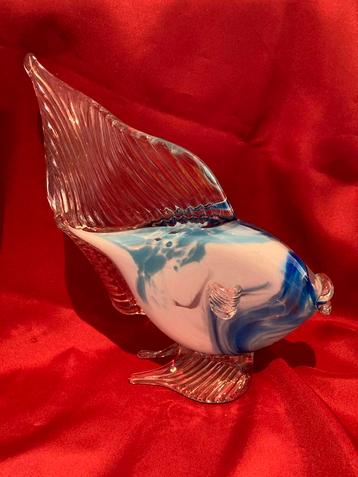 Glazen Vis Sculptuur - Blauw/Wit - Handgemaakt beschikbaar voor biedingen