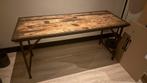 Vintage tafel hout/metaal, Huis en Inrichting, Tafels | Sidetables, Ophalen, Gebruikt, 200 cm of meer, Metaal