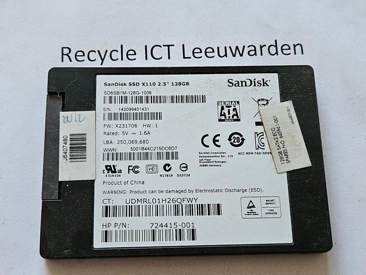 Sandisk 128gb laptop ssd hdd hardeschijf x110, Computers en Software, Harde schijven, Gebruikt, Laptop, Intern, SSD, SATA, Ophalen of Verzenden
