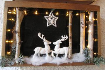 Kerst Schilderij Shadow Box Kijkdoos met Hertjes en Lampjes beschikbaar voor biedingen
