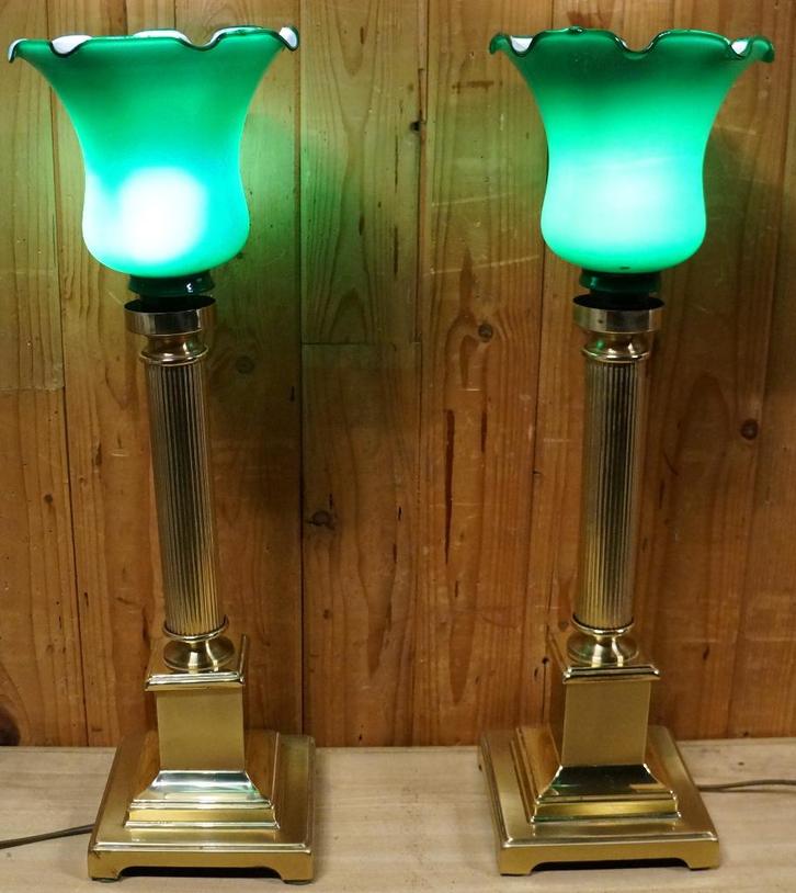 2 Vintage Herda Staande strakke messing klassieke tafellamp, Huis en Inrichting, Lampen | Tafellampen, Gebruikt, 50 tot 75 cm