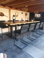 Lange bartafel met 10 barkrukken - bijna nieuw!, Ophalen, Met voetsteun, Zo goed als nieuw, 90 cm of meer