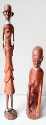 2 Mahonie houten gesneden beelden, Antiek en Kunst, Antiek | Religie, Ophalen of Verzenden