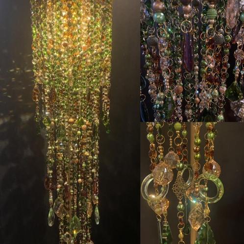 Unieke lamp groen bruin goud, plafondlamp custom made VdlM, Huis en Inrichting, Lampen | Hanglampen, Nieuw, 75 cm of meer, Glas